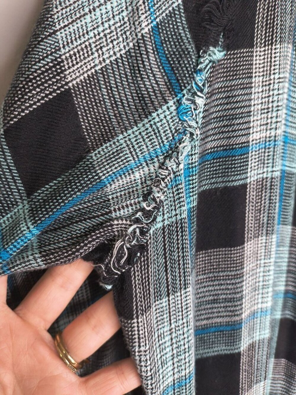 Falling For Flannel Free People Greenish Blue Checkered Romper Size M Oversized - Picture 5 of 15